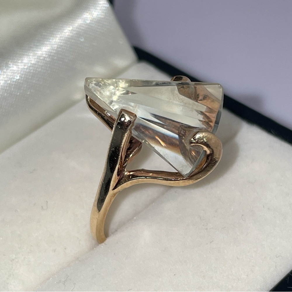 Vintage Solid 10K Yellow Gold Fancy Cut Quartz ? Gemstone Ring Modern (not 14K ) - Picture 6 of 17